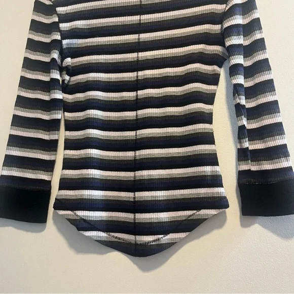 FREE PEOPLE Good on You Grey Multi Striped Three Quarter Sleeve Tee - Picture 9 of 14